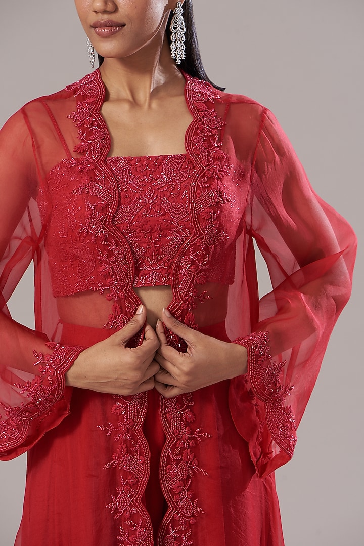 Red Organza Cape Set by Disha Patil at Pernia's Pop Up Shop