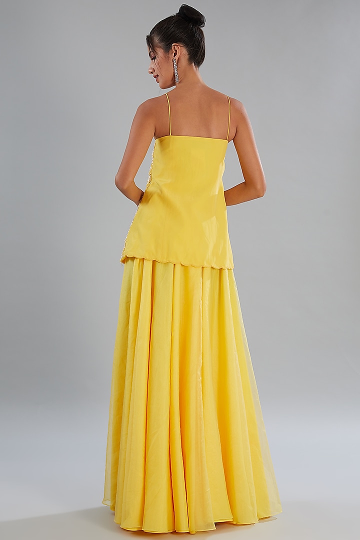 Yellow Crepe Embellished Kurta Set by Disha Patil at Pernia's Pop Up Shop