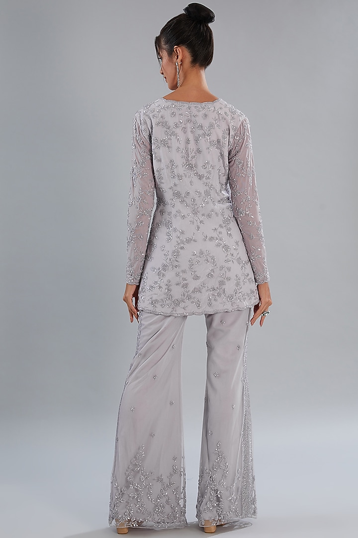 Lilac Crepe Embellished Jacket Set by Disha Patil at Pernia's Pop Up Shop