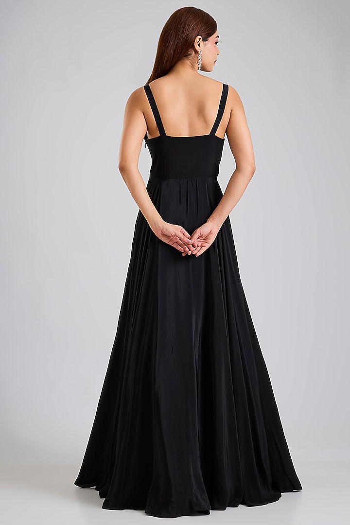 Black Crepe & Satin Organza Jacket Wedding Gown by Disha Patil at Pernia's Pop Up Shop