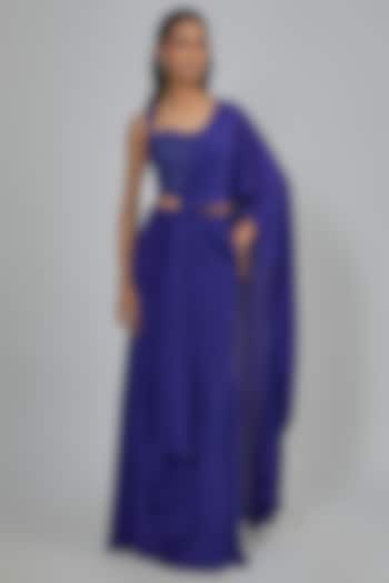 Pixie-Colored Crepe Draped Reception Saree Set by Disha Patil at Pernia's Pop Up Shop