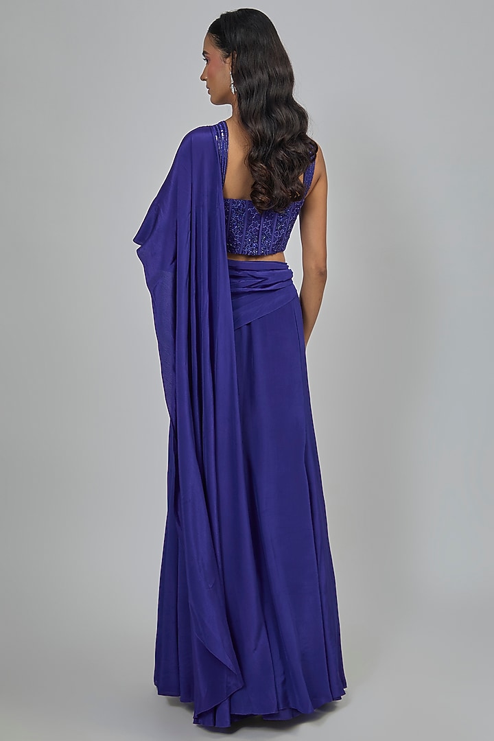 Pixie-Colored Crepe Draped Reception Saree Set by Disha Patil at Pernia's Pop Up Shop
