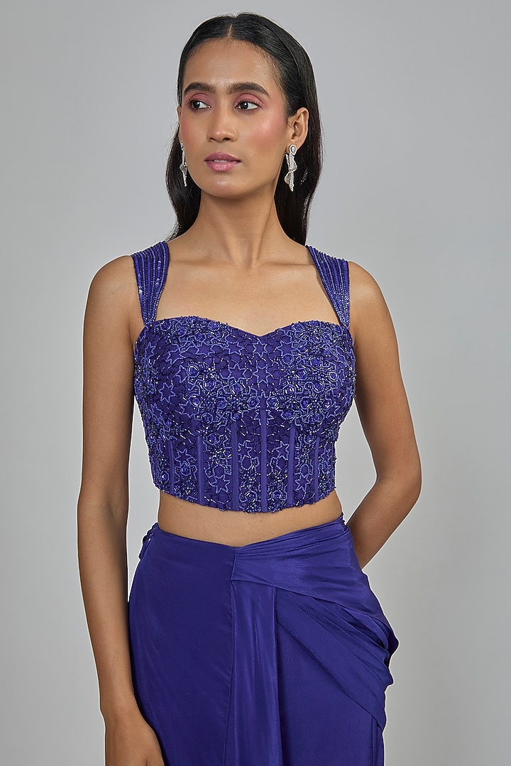 Pixie-Colored Crepe Draped Reception Saree Set by Disha Patil at Pernia's Pop Up Shop