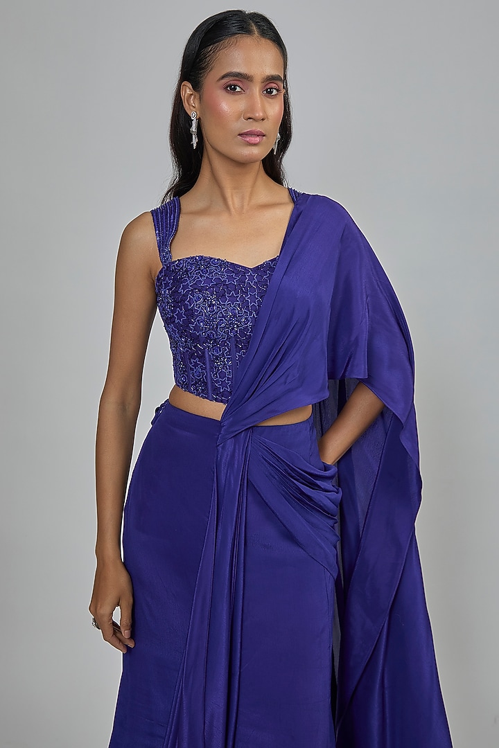 Pixie-Colored Crepe Draped Reception Saree Set by Disha Patil at Pernia's Pop Up Shop