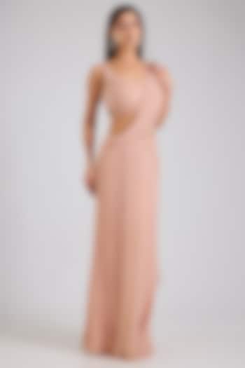 Blush Pink Soft Net & Raw Silk Draped Reception Saree Set by Disha Patil at Pernia's Pop Up Shop