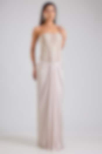 Grey Organza Draped Skirt Set by Disha Patil at Pernia's Pop Up Shop