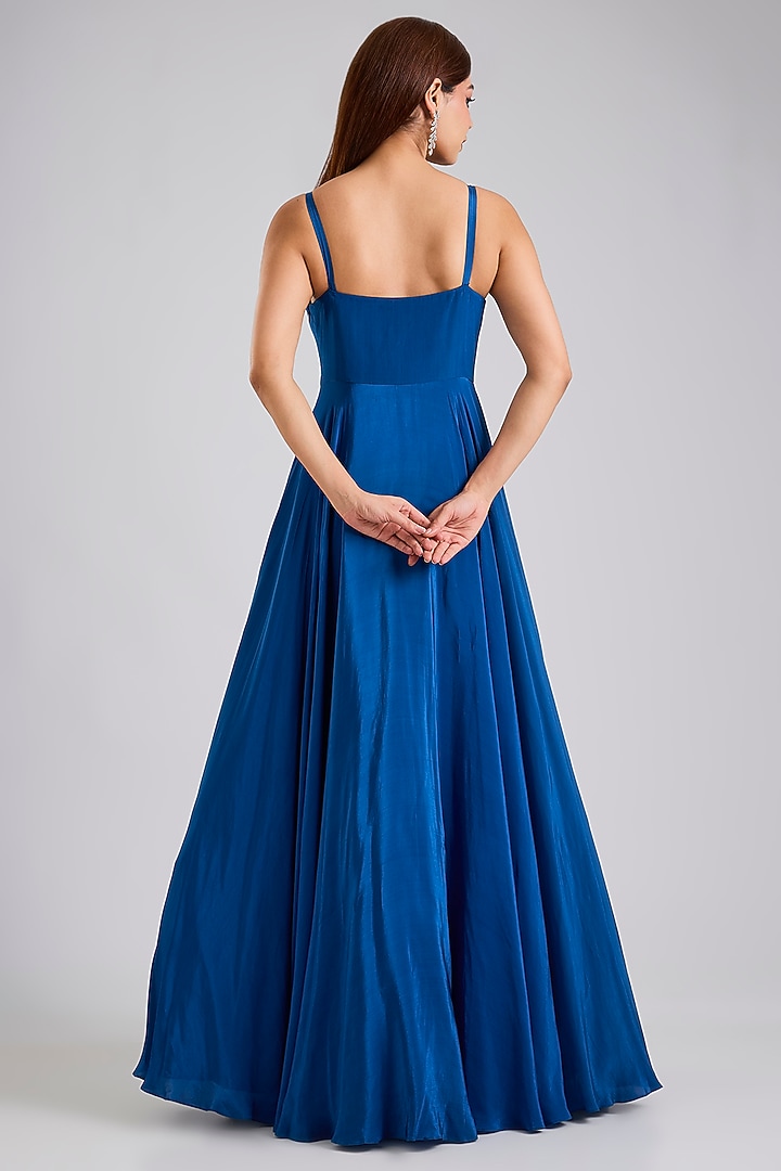 Blue Crepe & Satin Organza Jacket Wedding Gown by Disha Patil at Pernia's Pop Up Shop