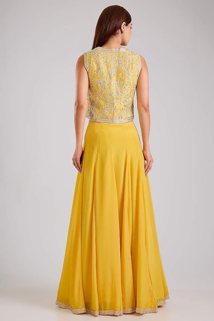 Yellow Raw Silk & Crepe Skirt Set by Disha Patil at Pernia's Pop Up Shop