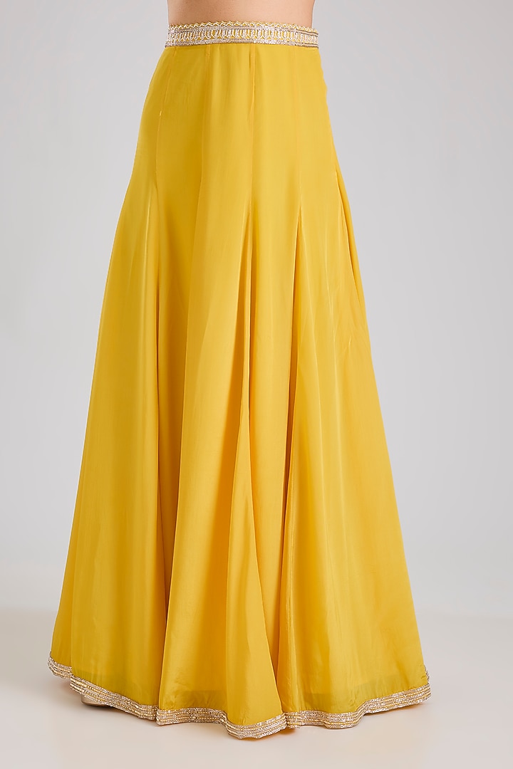 Yellow Raw Silk & Crepe Skirt Set by Disha Patil at Pernia's Pop Up Shop