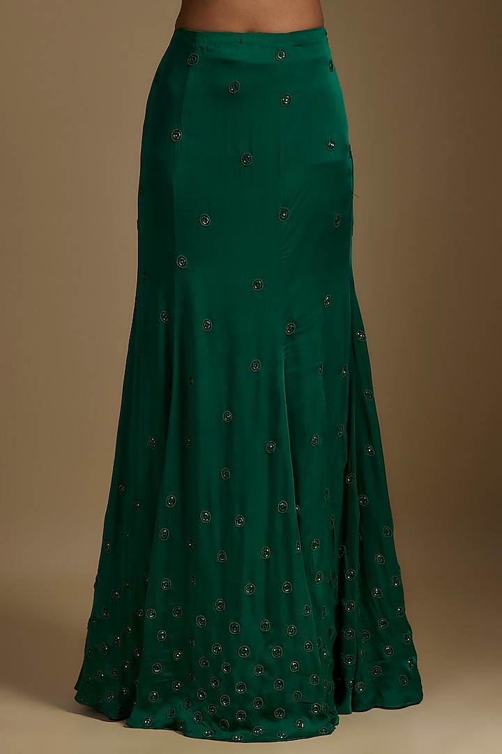 Green print & embroidered skirt saree set main image 1