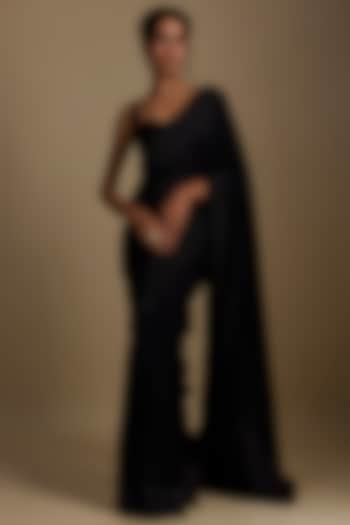 Black Silk Pre-Draped Saree Set by Disha Patil at Pernia's Pop Up Shop