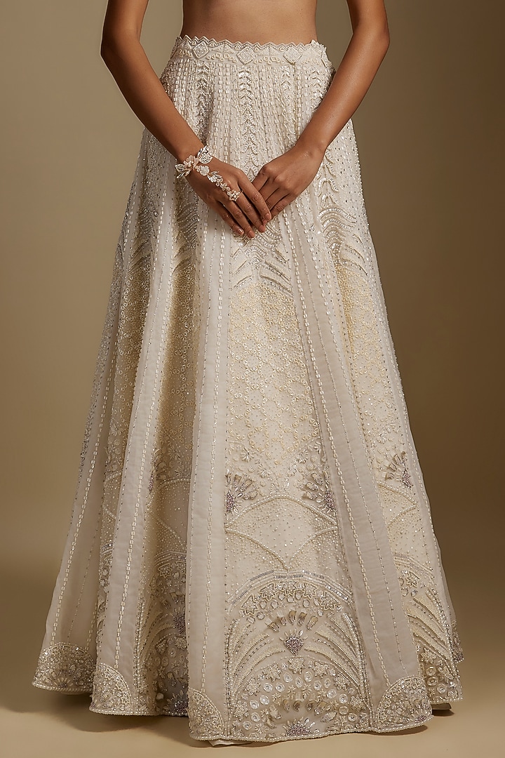 White Net & Organza Hand Embellished Bridal Lehenga Set by Disha Patil at Pernia's Pop Up Shop