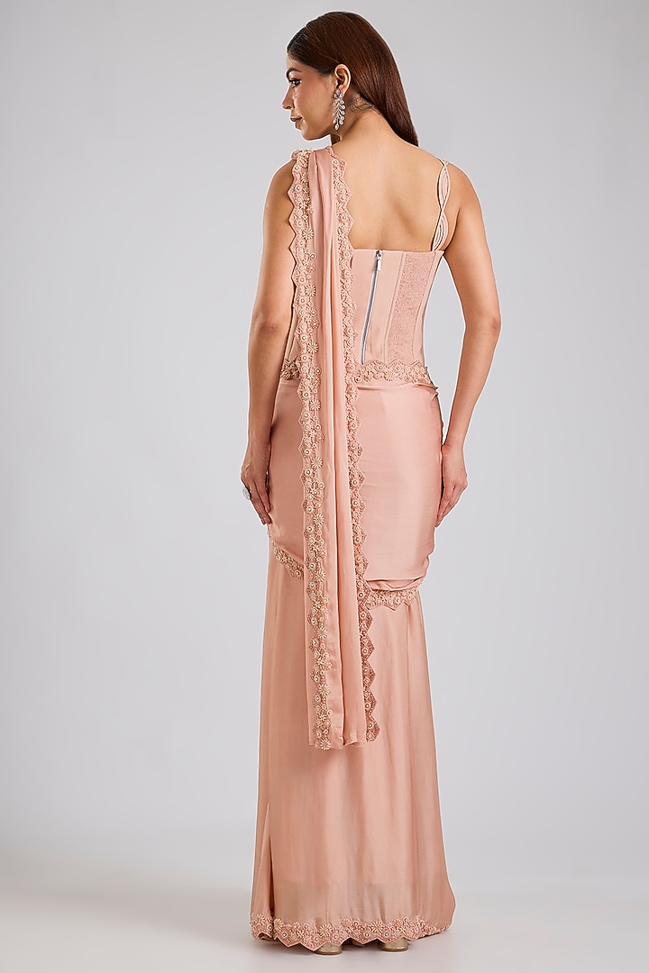 Blush Pink Crepe Skirt Reception Saree Set by Disha Patil at Pernia's Pop Up Shop