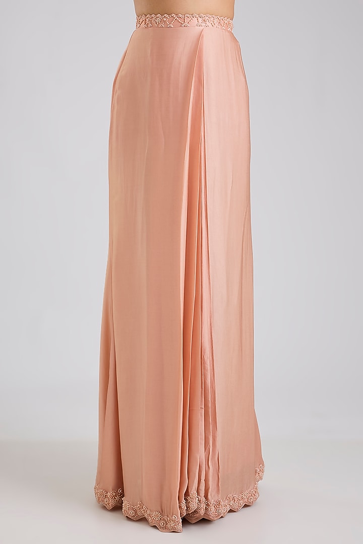 Blush Pink Crepe Skirt Reception Saree Set by Disha Patil at Pernia's Pop Up Shop