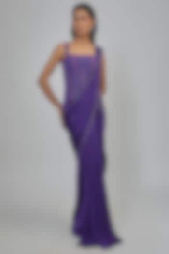 Purple Crepe Concept Reception Saree Set by Disha Patil at Pernia's Pop Up Shop