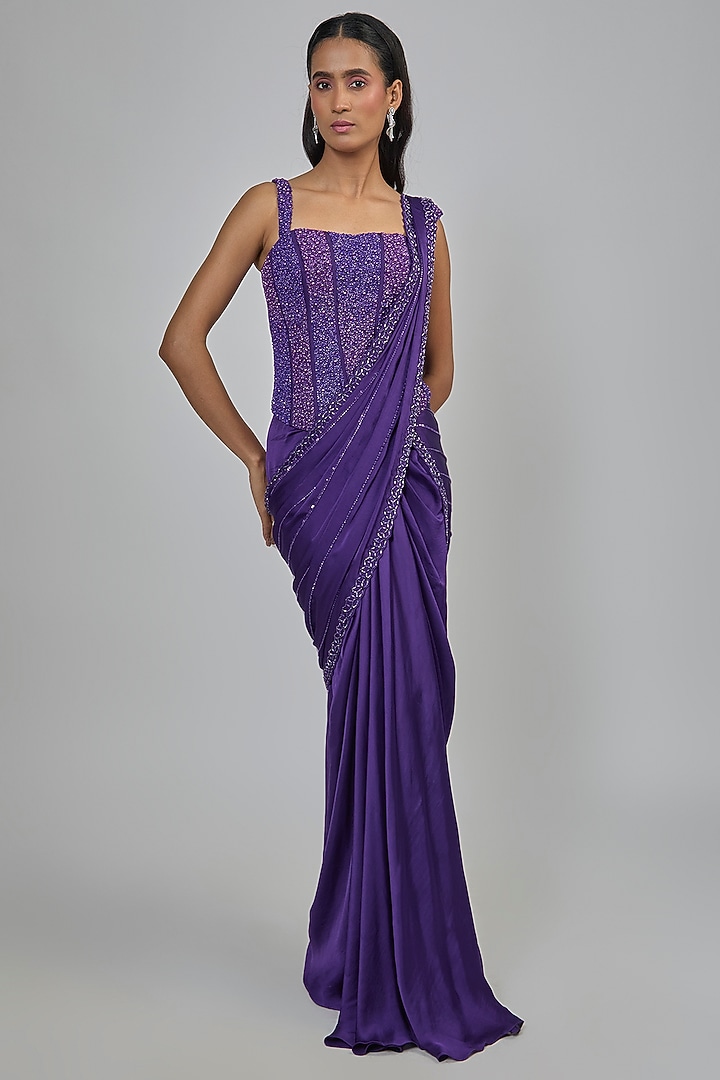 Purple Crepe Concept Reception Saree Set by Disha Patil at Pernia's Pop Up Shop