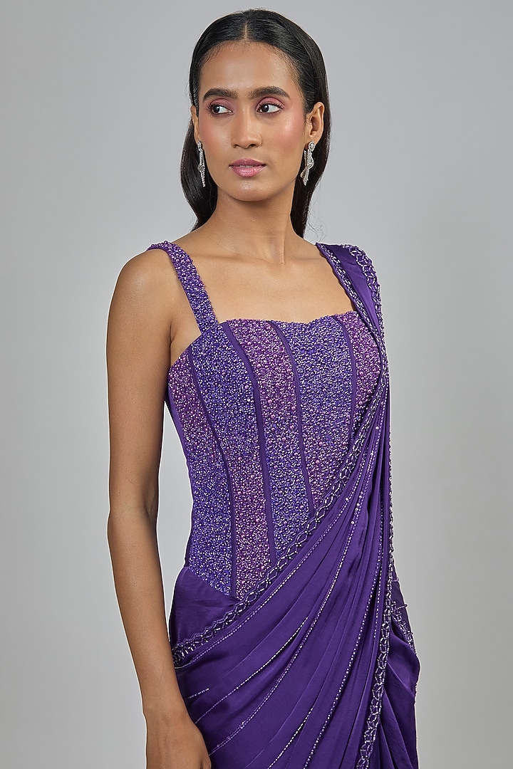 Purple Crepe Concept Reception Saree Set by Disha Patil at Pernia's Pop Up Shop