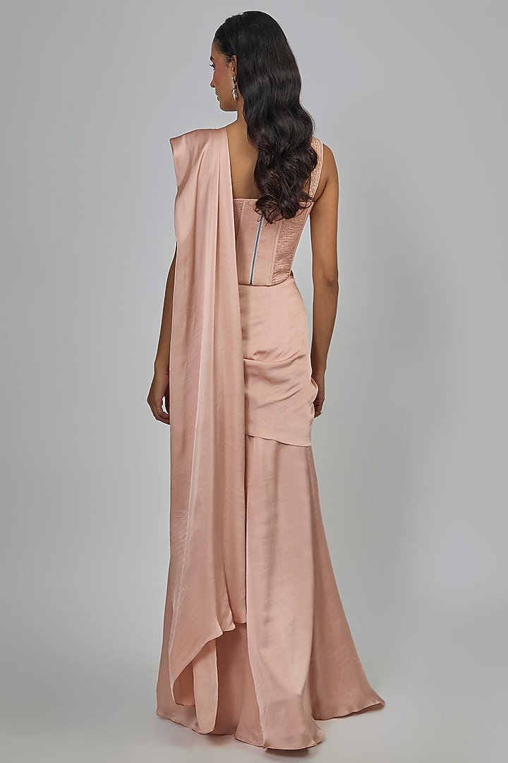 Blush Pink Crepe Concept Reception Saree Set by Disha Patil at Pernia's Pop Up Shop