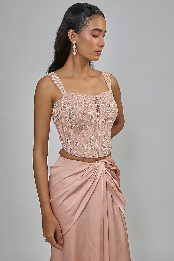 Blush Pink Crepe Concept Reception Saree Set by Disha Patil at Pernia's Pop Up Shop