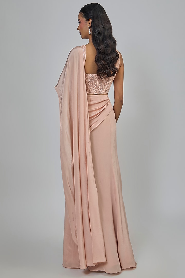 Blush Pink Crepe Concept Reception Saree Set by Disha Patil at Pernia's Pop Up Shop