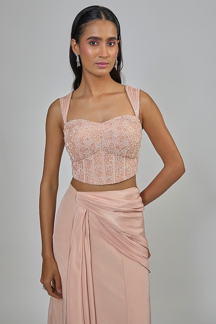 Blush Pink Crepe Concept Reception Saree Set by Disha Patil at Pernia's Pop Up Shop