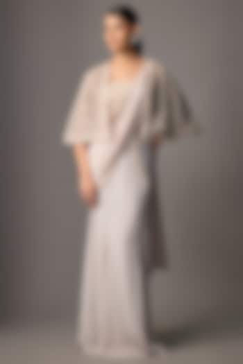 Grey Crepe Embroidered Jacket Reception Saree Set by Disha Patil at Pernia's Pop Up Shop