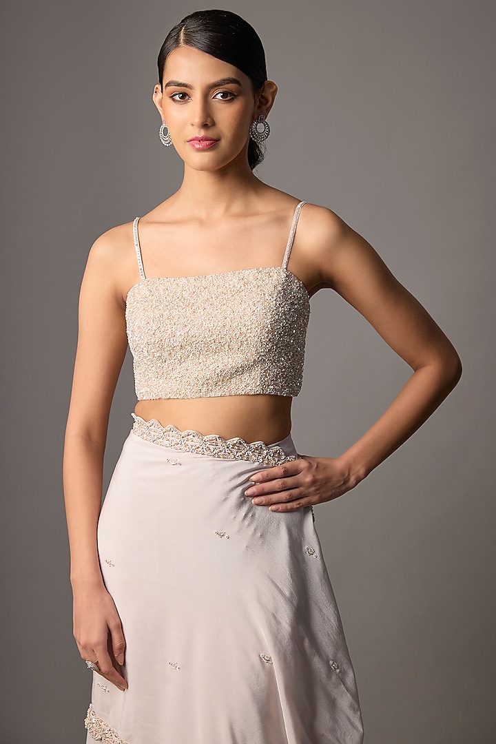Grey Crepe Embroidered Jacket Reception Saree Set by Disha Patil at Pernia's Pop Up Shop