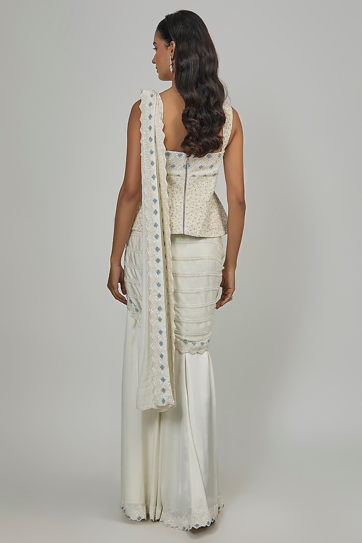 Ivory & Grey Satin Silk Peplum Reception Saree Set by Disha Patil at Pernia's Pop Up Shop
