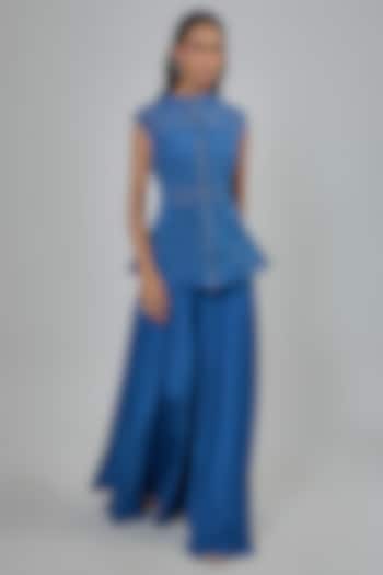 Blue Net Co-Ord Set by Disha Patil at Pernia's Pop Up Shop