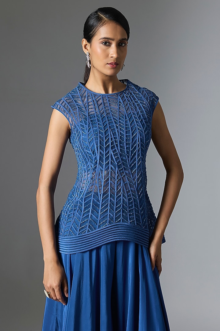 Blue Net Co-Ord Set by Disha Patil at Pernia's Pop Up Shop