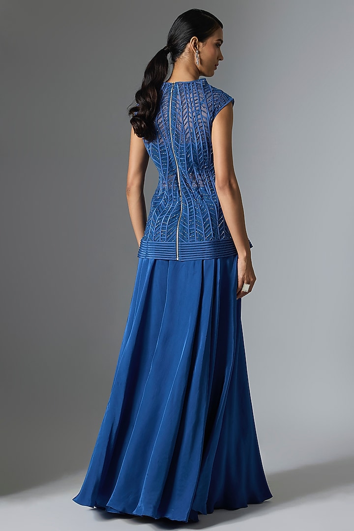 Blue Net Co-Ord Set by Disha Patil at Pernia's Pop Up Shop
