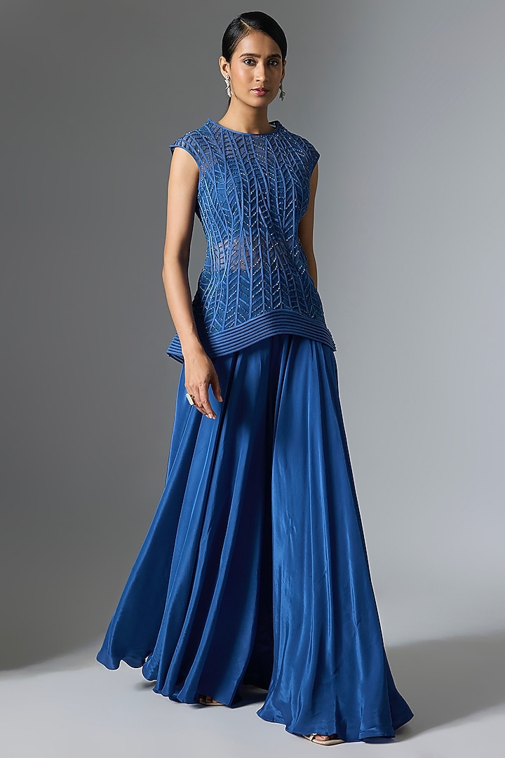 Blue Net Co-Ord Set by Disha Patil at Pernia's Pop Up Shop