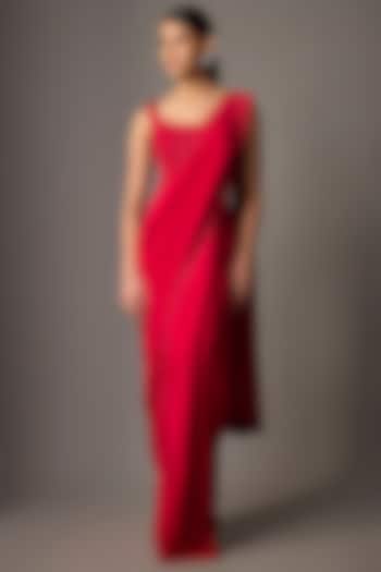 Red Crepe Reception Saree Set by Disha Patil at Pernia's Pop Up Shop