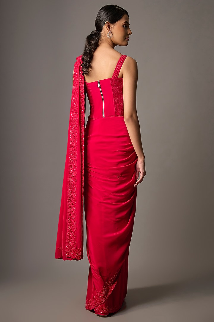 Red Crepe Reception Saree Set by Disha Patil at Pernia's Pop Up Shop
