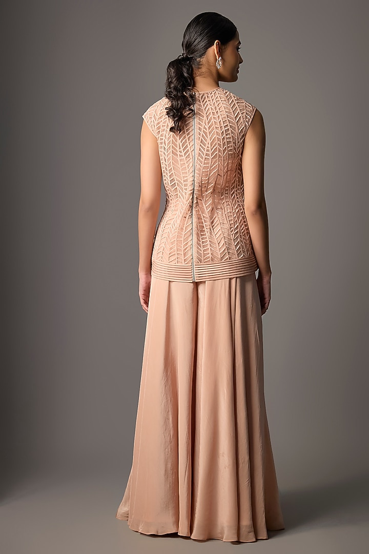Blush Pink Crepe Flared Pant Set by Disha Patil at Pernia's Pop Up Shop
