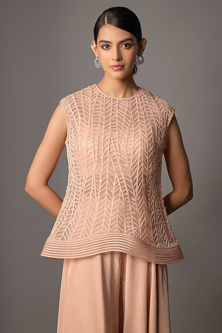 Blush Pink Crepe Flared Pant Set by Disha Patil at Pernia's Pop Up Shop