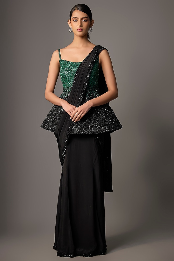 Black Crepe Reception Saree Set by Disha Patil at Pernia's Pop Up Shop