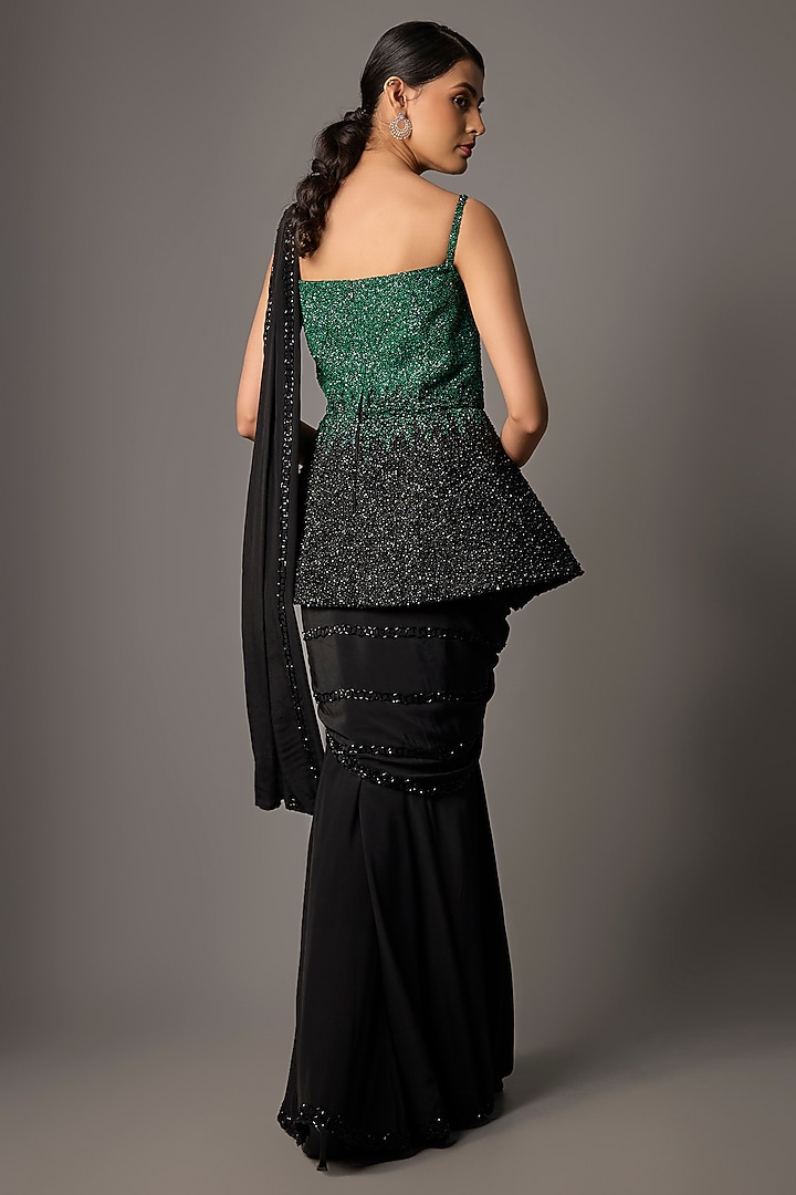Black Crepe Reception Saree Set by Disha Patil at Pernia's Pop Up Shop