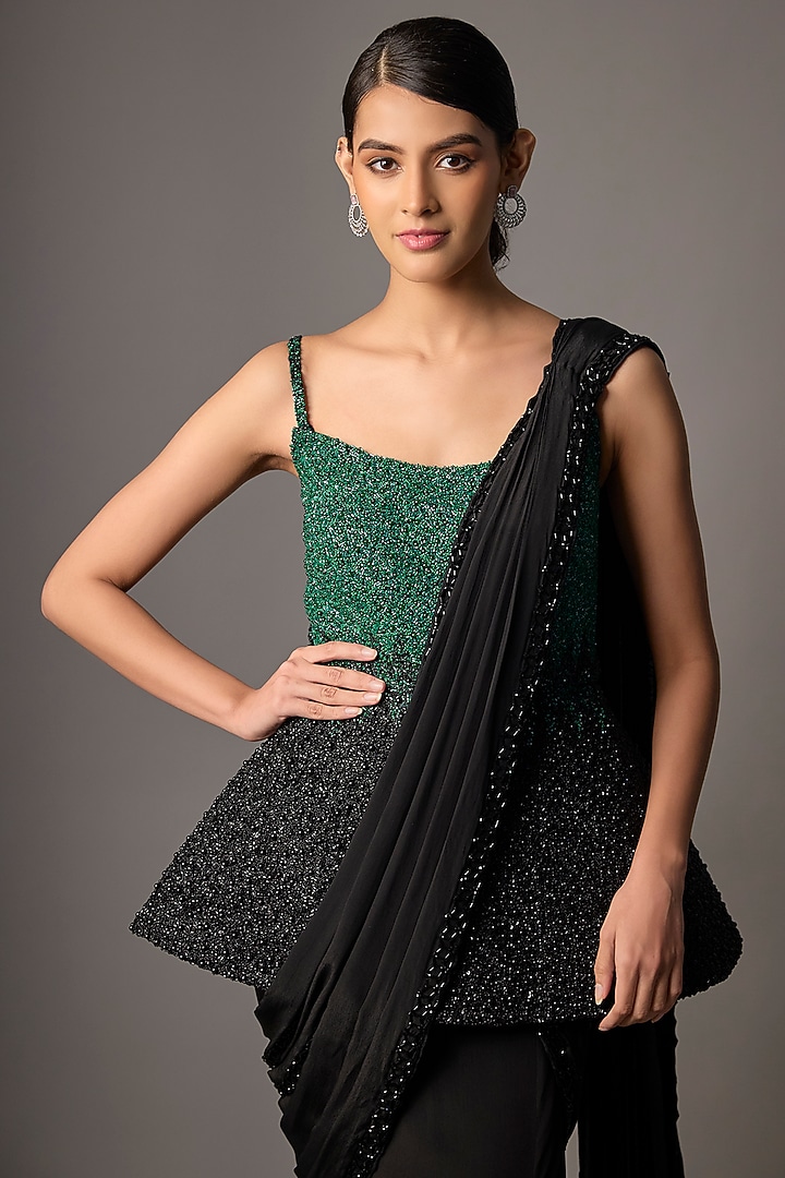 Black Crepe Reception Saree Set by Disha Patil at Pernia's Pop Up Shop