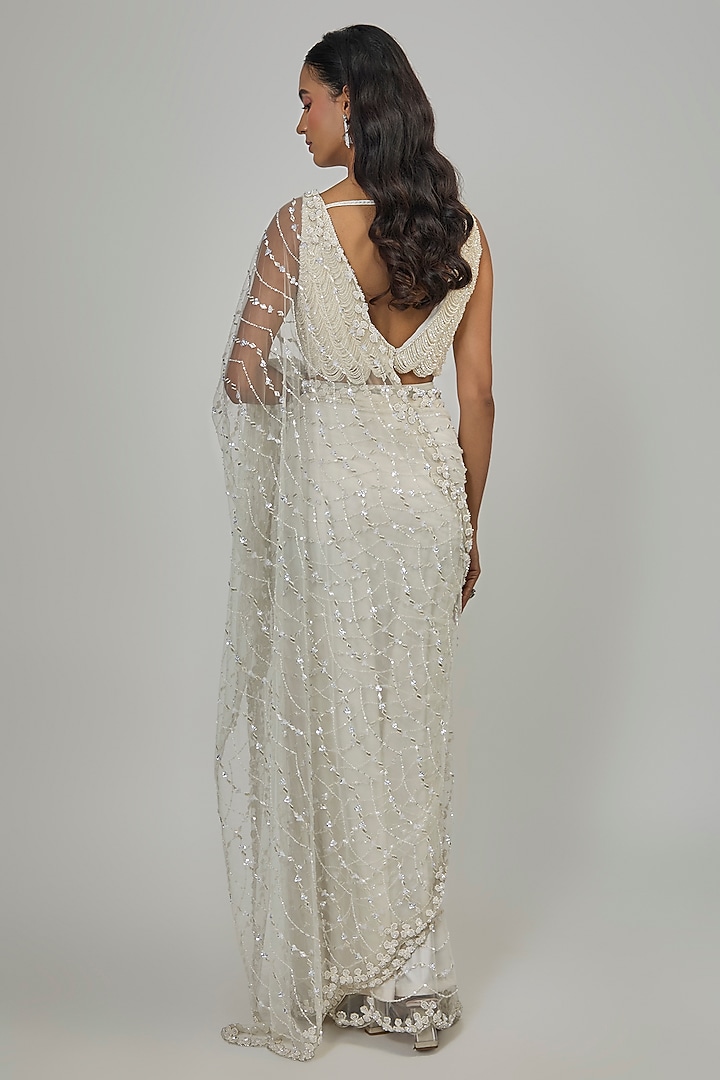 Ivory Net Reception Saree Set by Disha Patil at Pernia's Pop Up Shop