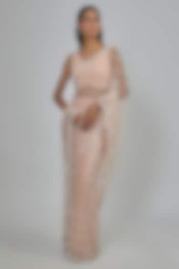 Blush Pink Net Reception Saree Set by Disha Patil at Pernia's Pop Up Shop