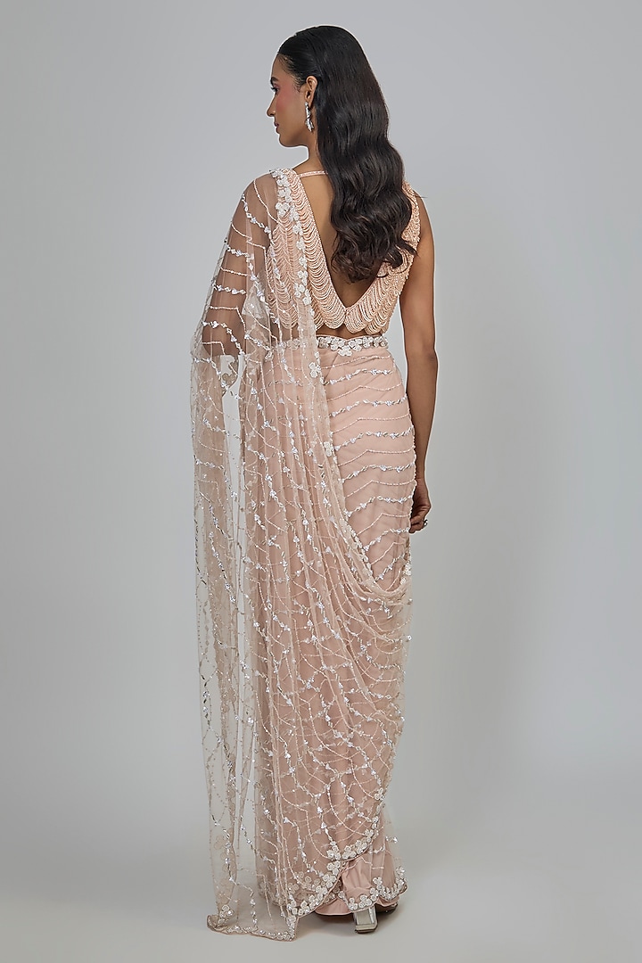 Blush Pink Net Reception Saree Set by Disha Patil at Pernia's Pop Up Shop