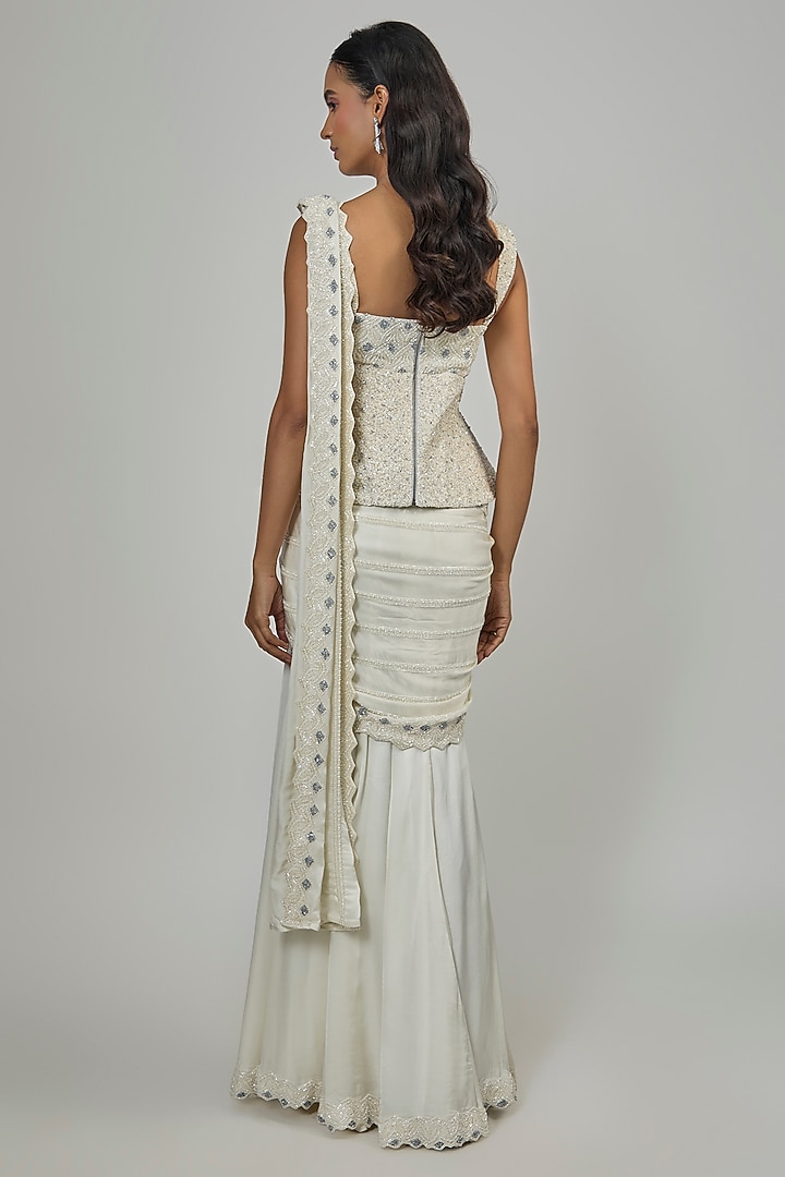 Ivory & Blue Satin Silk Reception Saree Set by Disha Patil at Pernia's Pop Up Shop