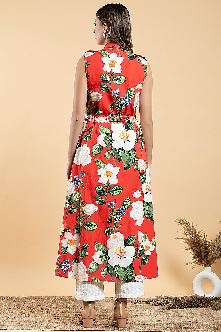 Bright Red Cotton Poplin Floral Printed Co-Ord Set by Divi by Sonal at Pernia's Pop Up Shop