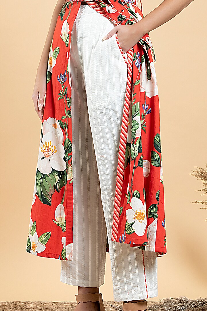 Bright Red Cotton Poplin Floral Printed Co-Ord Set by Divi by Sonal at Pernia's Pop Up Shop