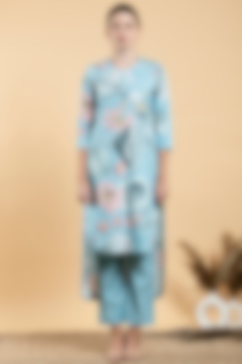 Sky Blue Cotton Poplin Printed Tunic Set by Divi by Sonal