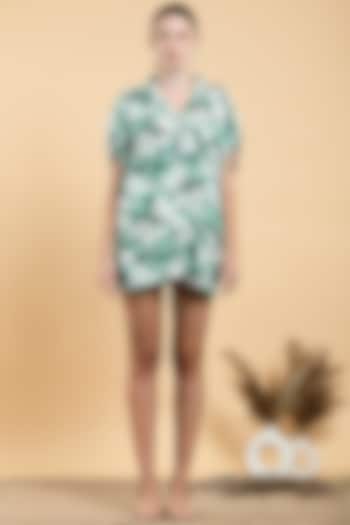 Pastel Green Muslin Printed Mini Shirt Dress by Divi by Sonal