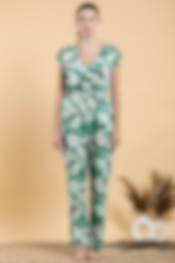 Pastel Green Cotton Poplin Printed Jumpsuit by Divi by Sonal