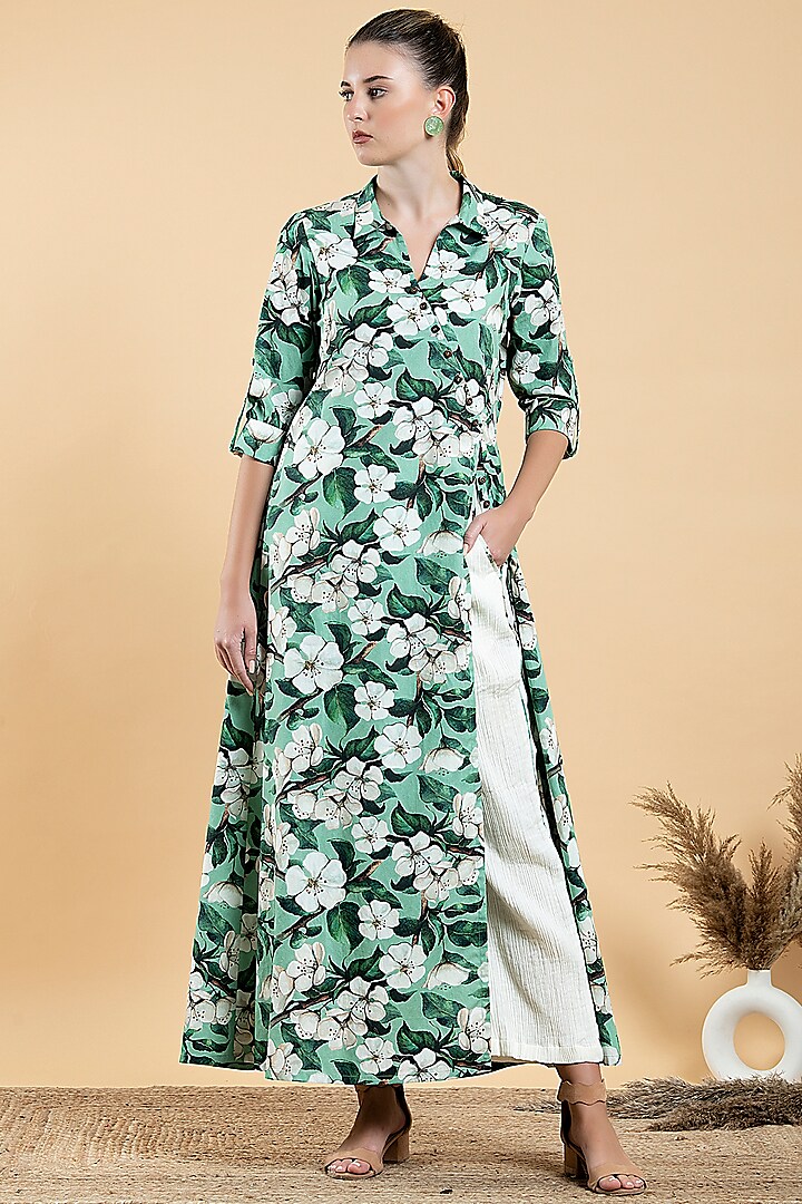 Pasten Green Cotton Poplin Printed Tunic Set by Divi by Sonal