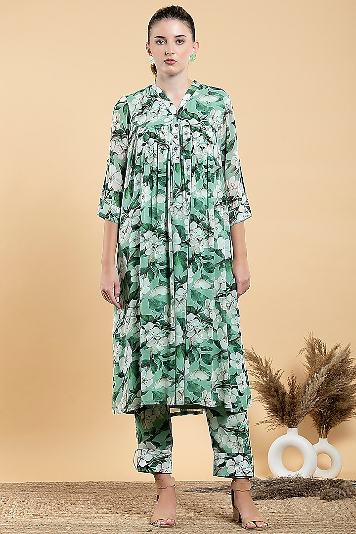 Pastel Green Bemberg Printed Tunic Set by Divi by Sonal
